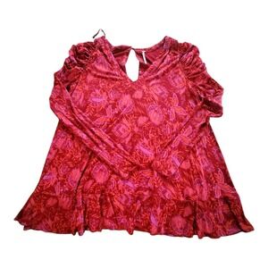 Free People Red Floral Paisley Long Sleeve Tunic Dress Ladies Women's Large Boho